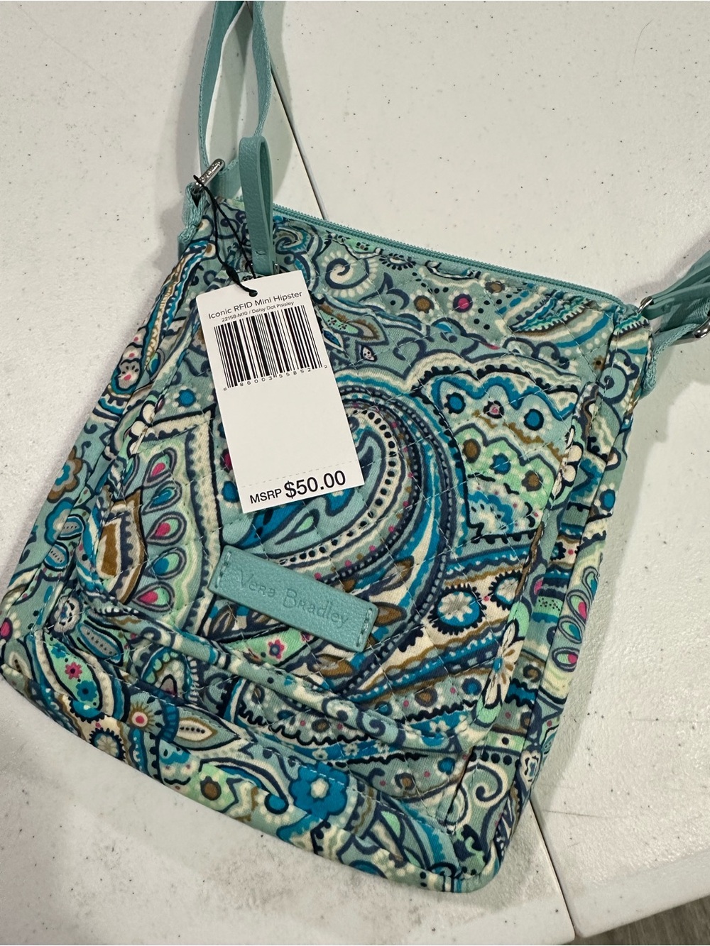 Vera Bradley Teal Paisley RFID Mini Crossbody Hipster